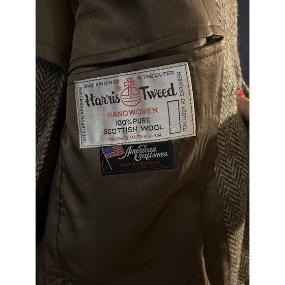 Harris Tweed Jacket Mens Brown Sport Coat Herringbone Wool Scottish Wood Hunt - Picture 6 of 16
